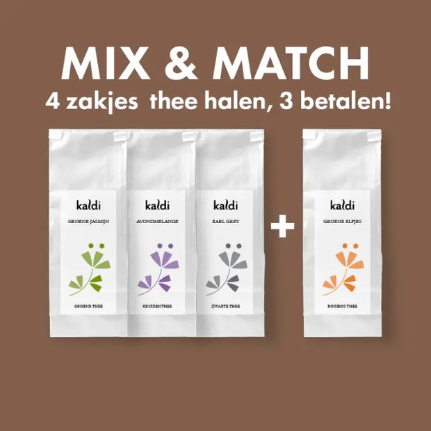 <strong>Gratis zakje thee bij aankoop van 3 zakjes Kaldi thee</strong>